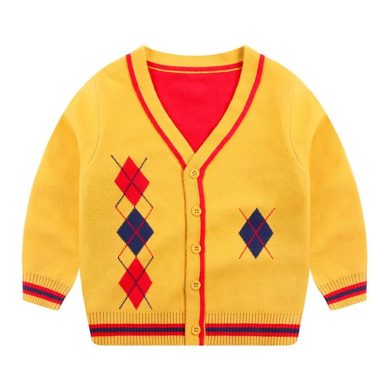 Kids Boys Casual Lattice Knitted Cardigan - Red, Yellow, Sky Blue, Blue