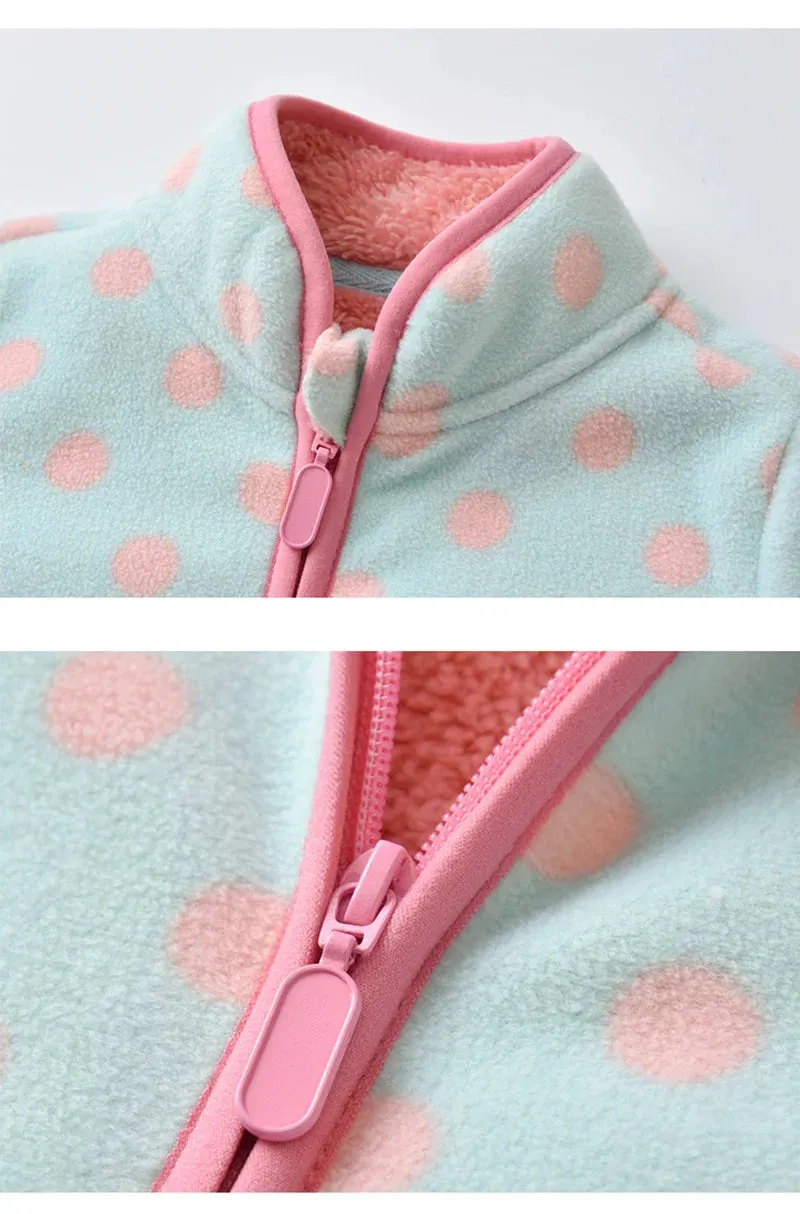 Kids Winter Fleece Thicken Warm Long Sleeve Wool Jacket - Blue Pink Dots