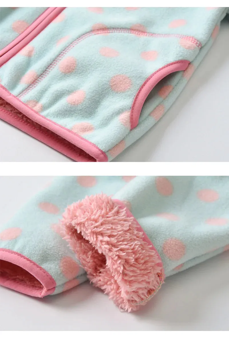 Kids Winter Fleece Thicken Warm Long Sleeve Wool Jacket - Blue Pink Dots