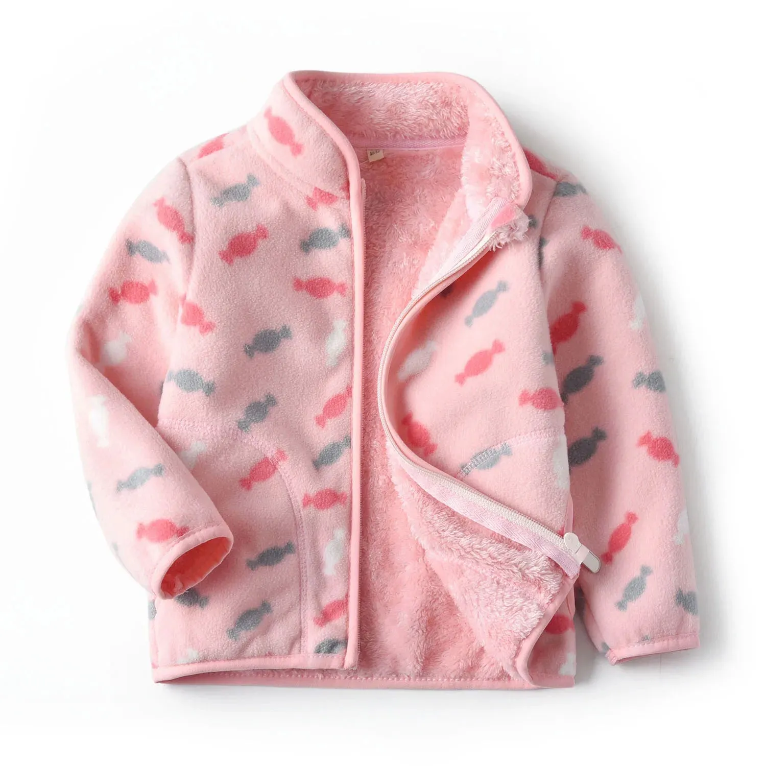Kids Winter Fleece Thicken Warm Long Sleeve Wool Jacket - Blue Pink Dots