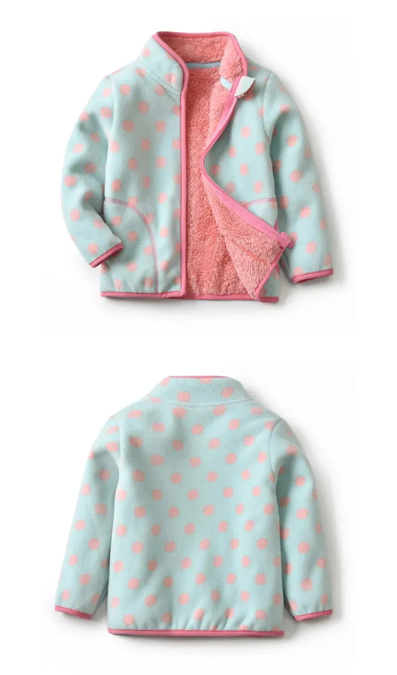 Kids Winter Fleece Thicken Warm Long Sleeve Wool Jacket - Blue Pink Dots