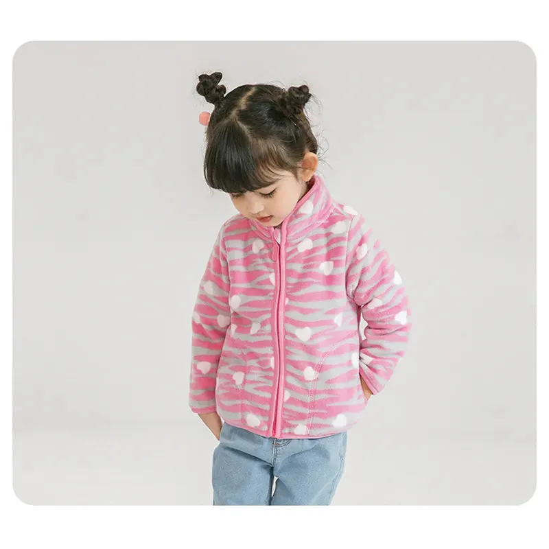 Kids Winter Fleece Thicken Warm Long Sleeve Wool Jacket - Blue Pink Dots