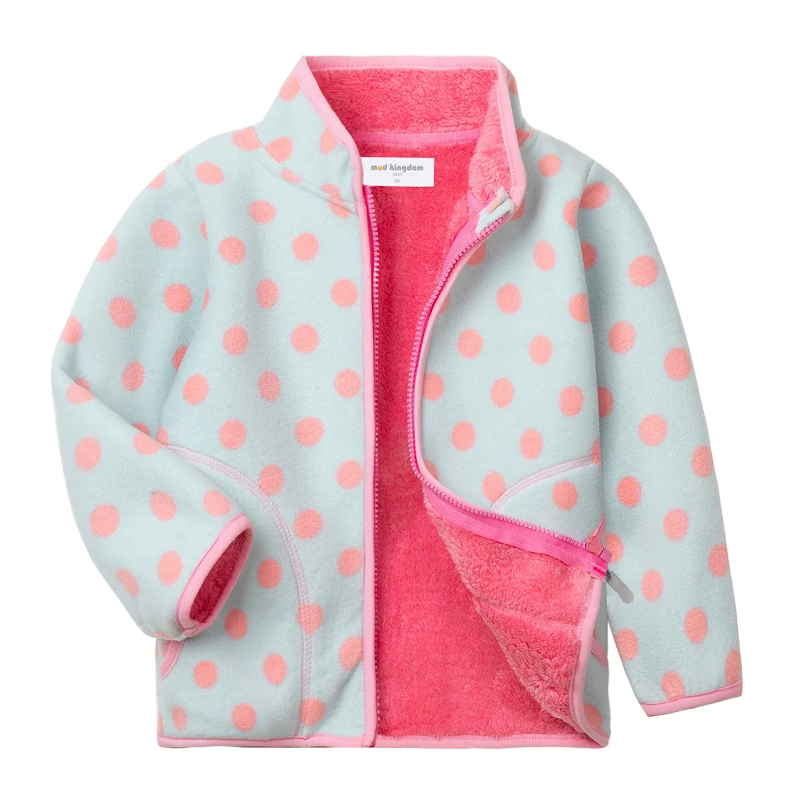 Kids Winter Fleece Thicken Warm Long Sleeve Wool Jacket - Blue Pink Dots
