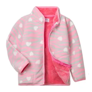 Kids Winter Fleece Thicken Warm Long Sleeve Wool Jacket - Blue Pink Dots