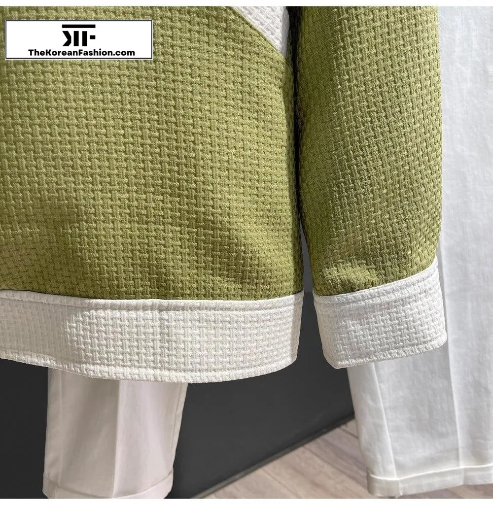 Knit Stitching Color Block Jacket