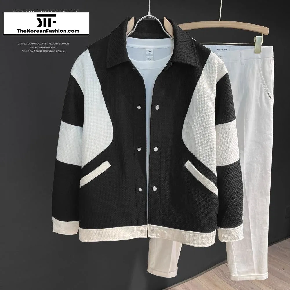 Knit Stitching Color Block Jacket