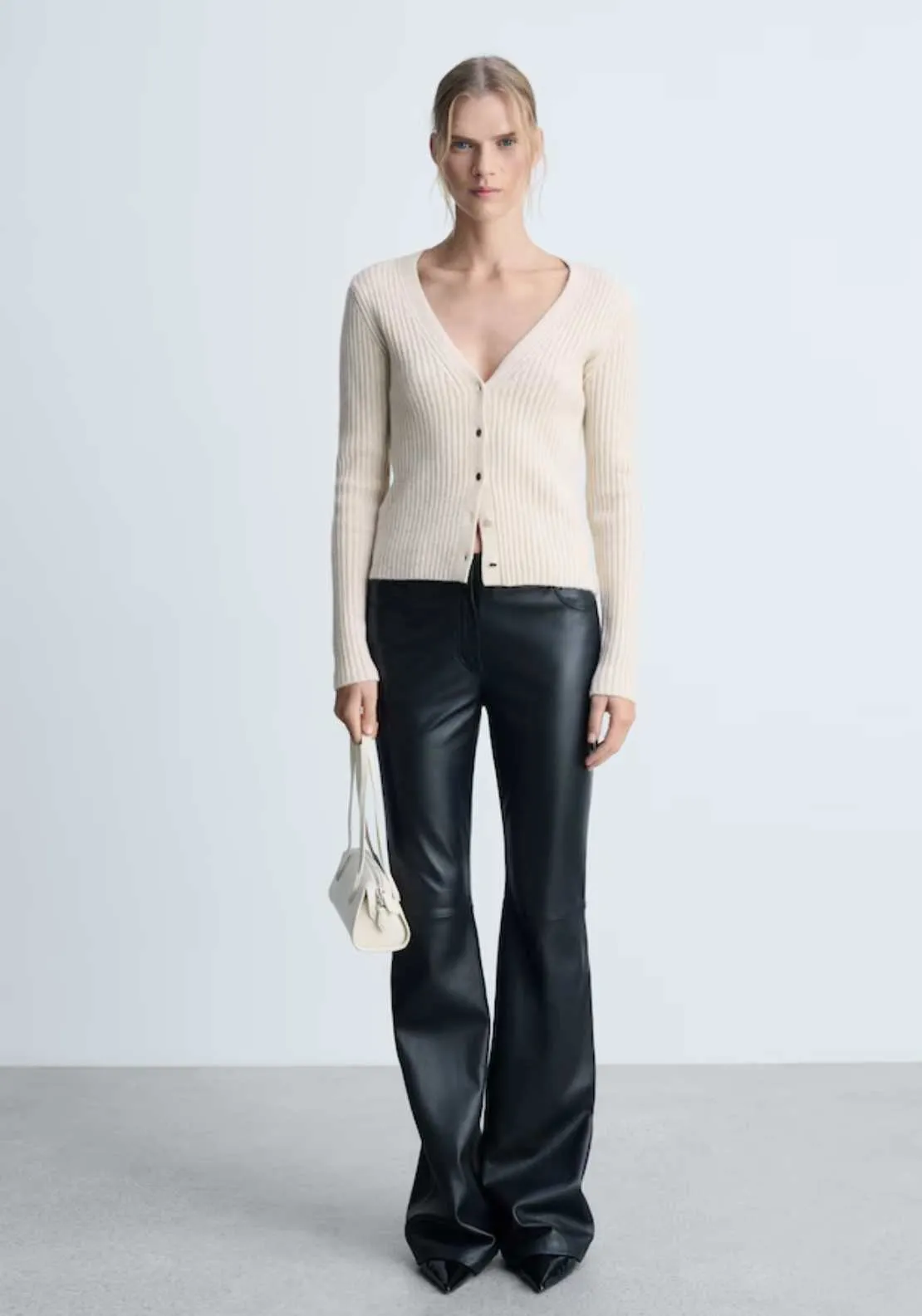 Knitted cardigan with metallic buttons - Light/pastel Gray