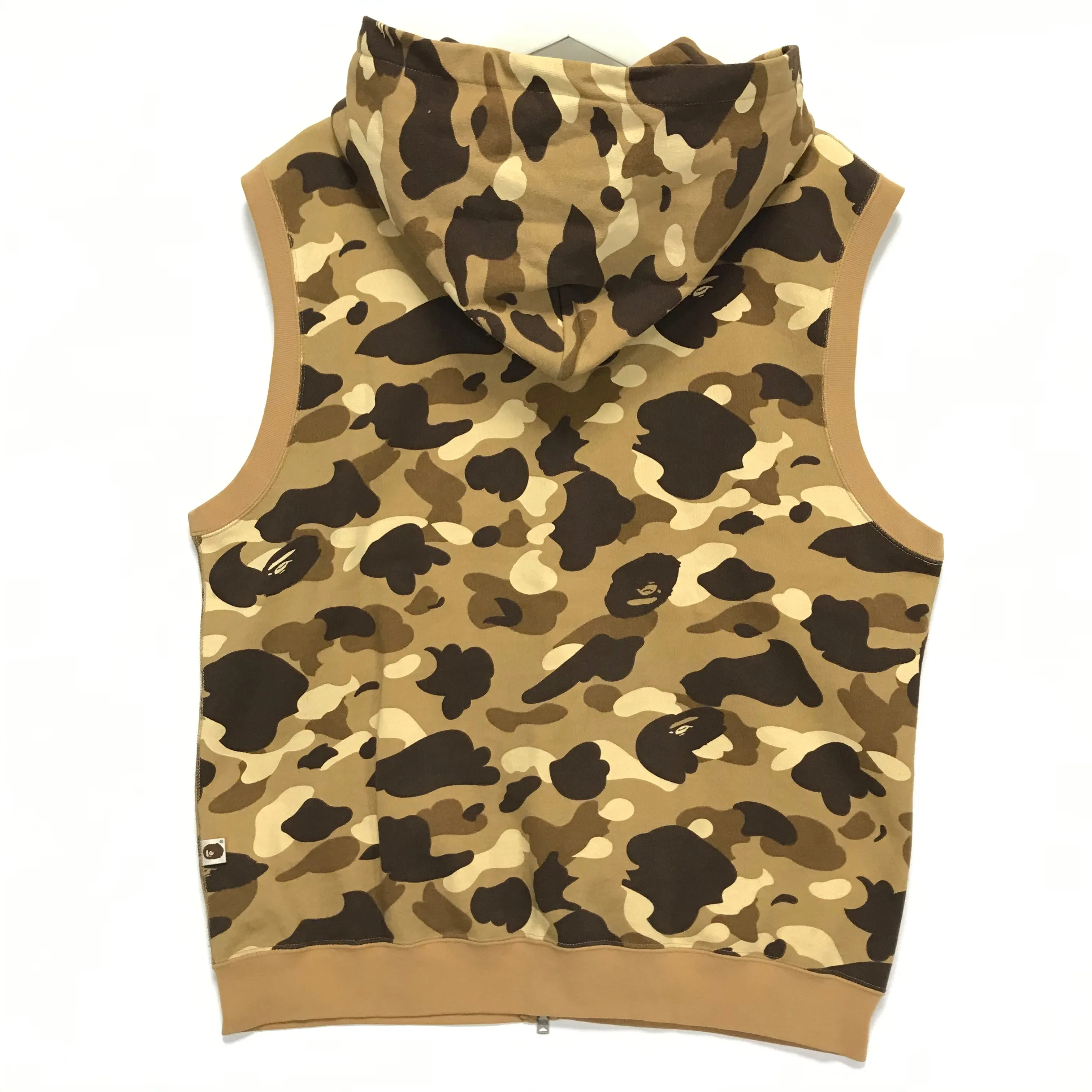 [L] A Bathing Ape Bape Camo Sleeveless Zip Up Hoodie Brown