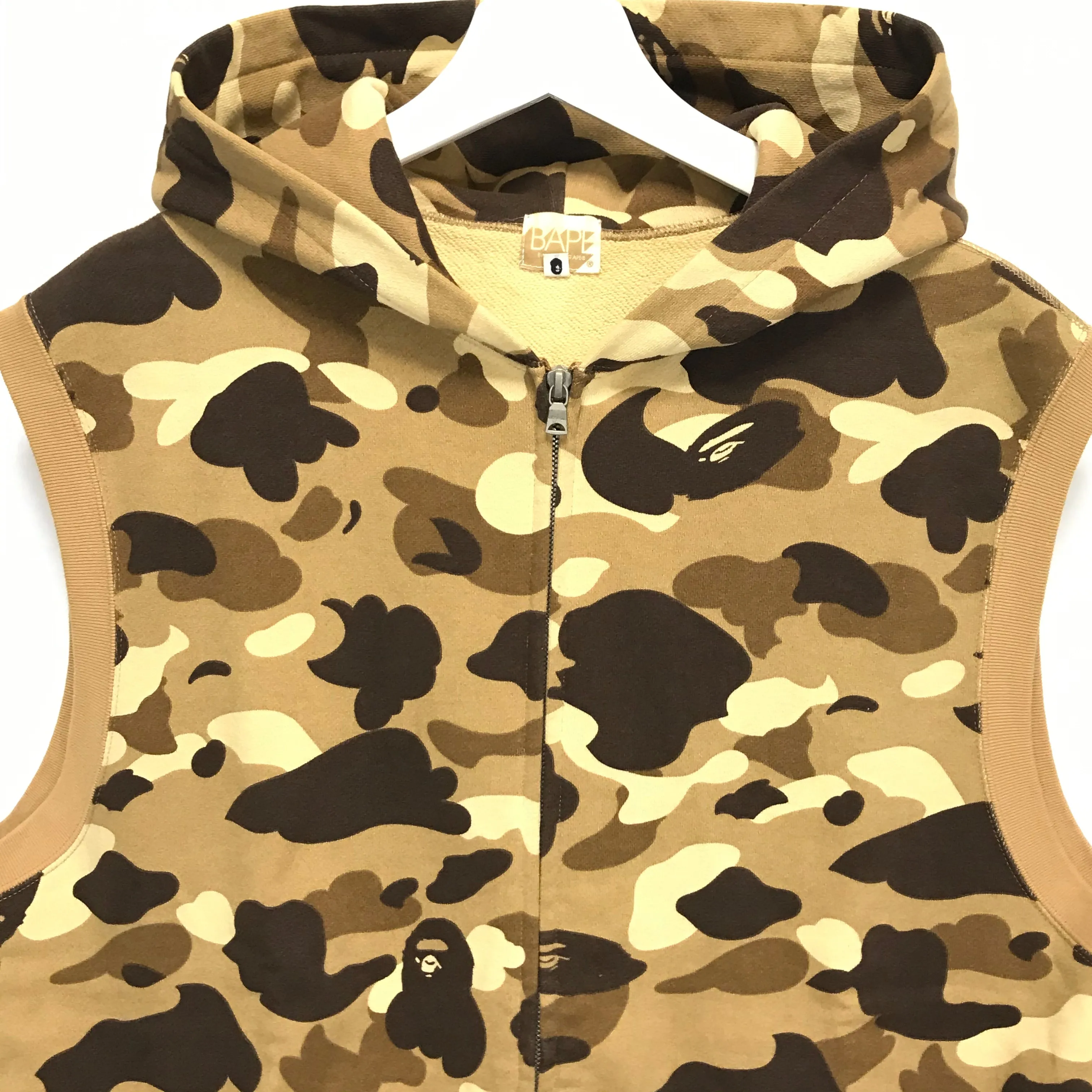 [L] A Bathing Ape Bape Camo Sleeveless Zip Up Hoodie Brown