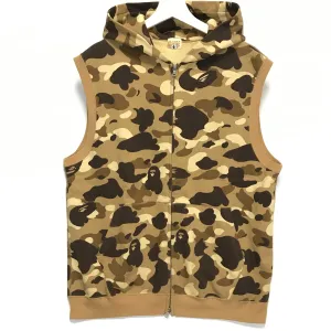 [L] A Bathing Ape Bape Camo Sleeveless Zip Up Hoodie Brown