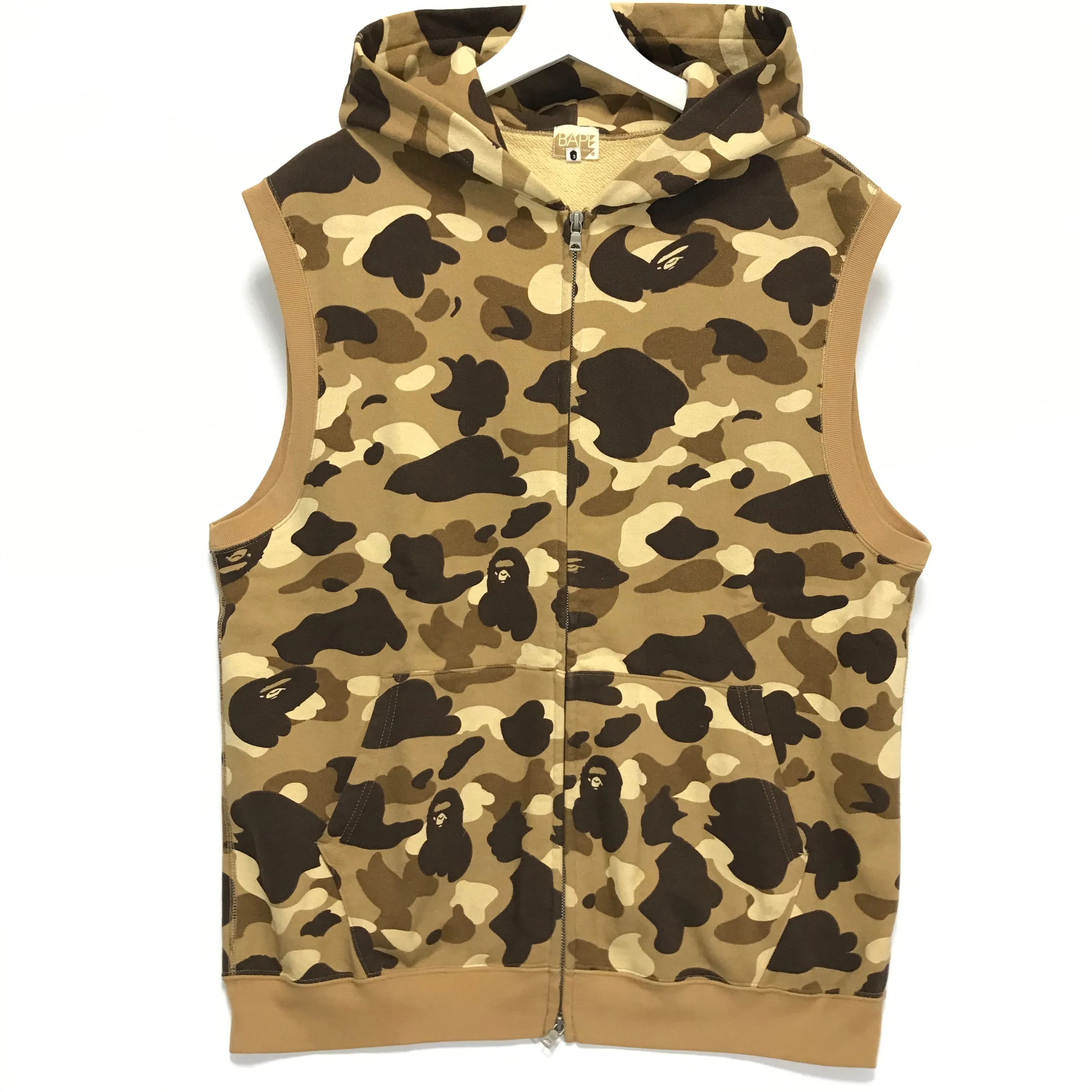 [L] A Bathing Ape Bape Camo Sleeveless Zip Up Hoodie Brown