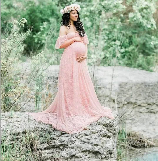 Lace Maternity Maxi Dress With Train