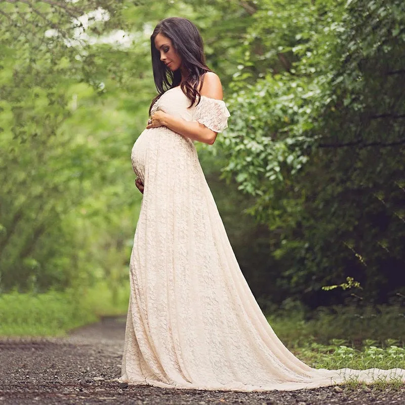 Lace Maternity Maxi Dress With Train