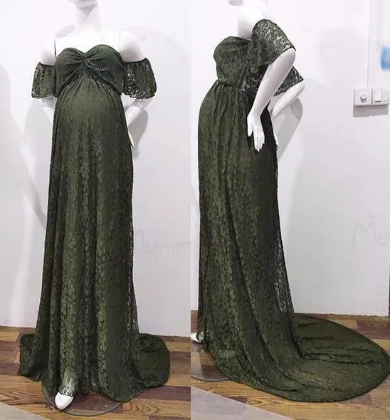 Lace Maternity Maxi Dress With Train