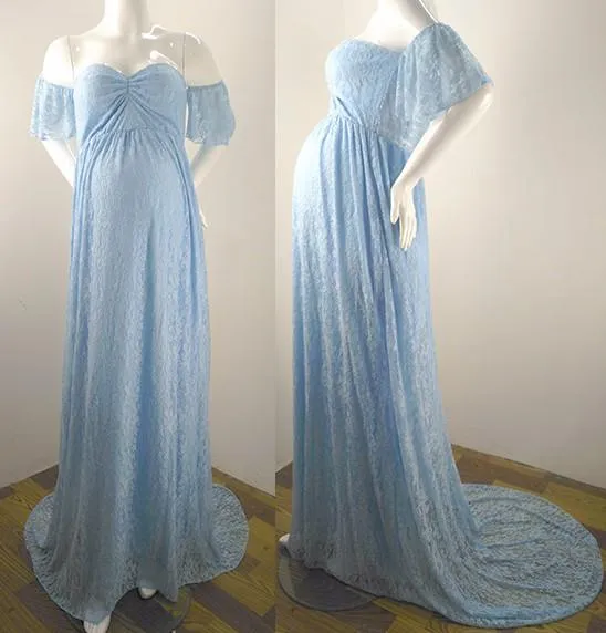 Lace Maternity Maxi Dress With Train