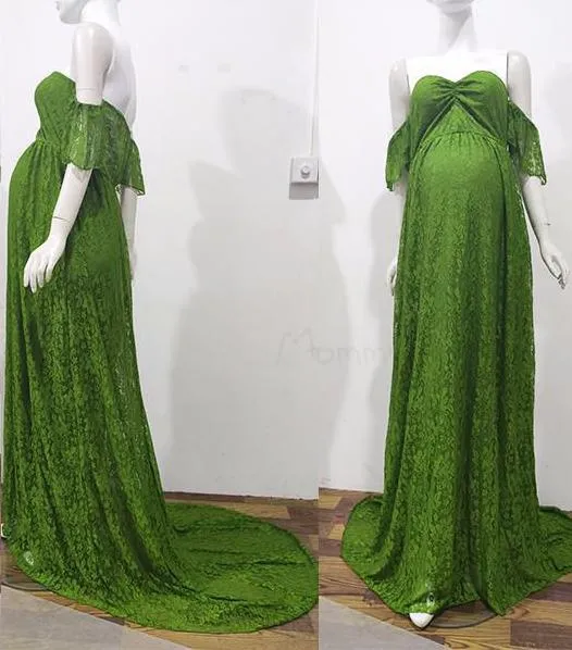 Lace Maternity Maxi Dress With Train
