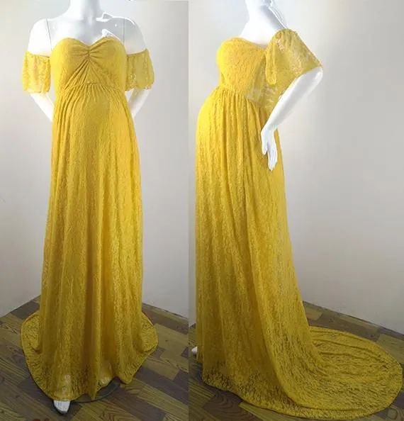 Lace Maternity Maxi Dress With Train