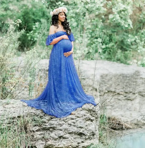 Lace Maternity Maxi Dress With Train