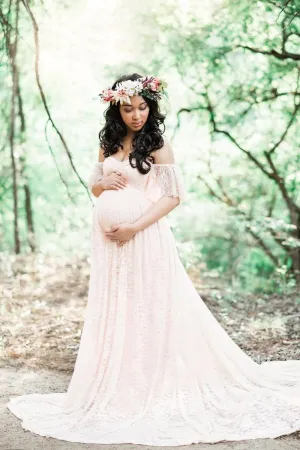 Lace Maternity Maxi Dress With Train