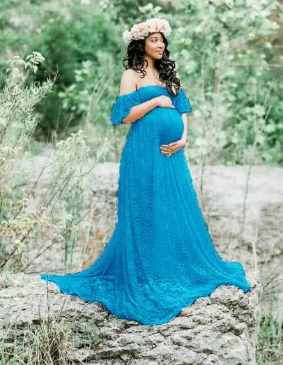 Lace Maternity Maxi Dress With Train