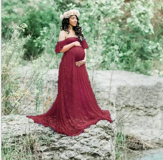 Lace Maternity Maxi Dress With Train