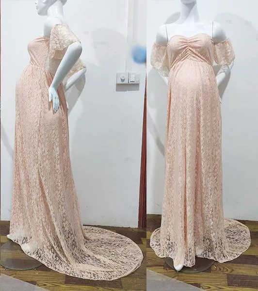 Lace Maternity Maxi Dress With Train