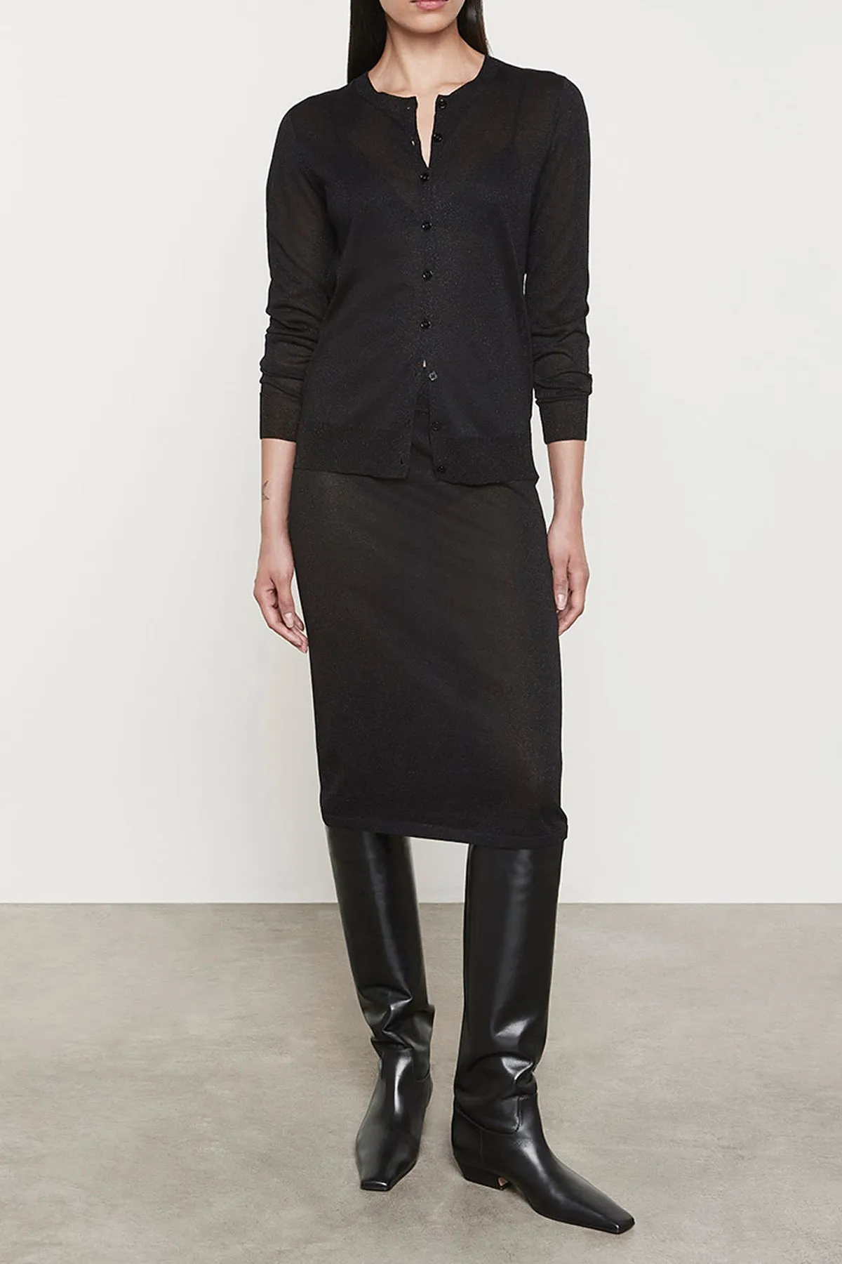 Lamé Knitted Cardigan in Black