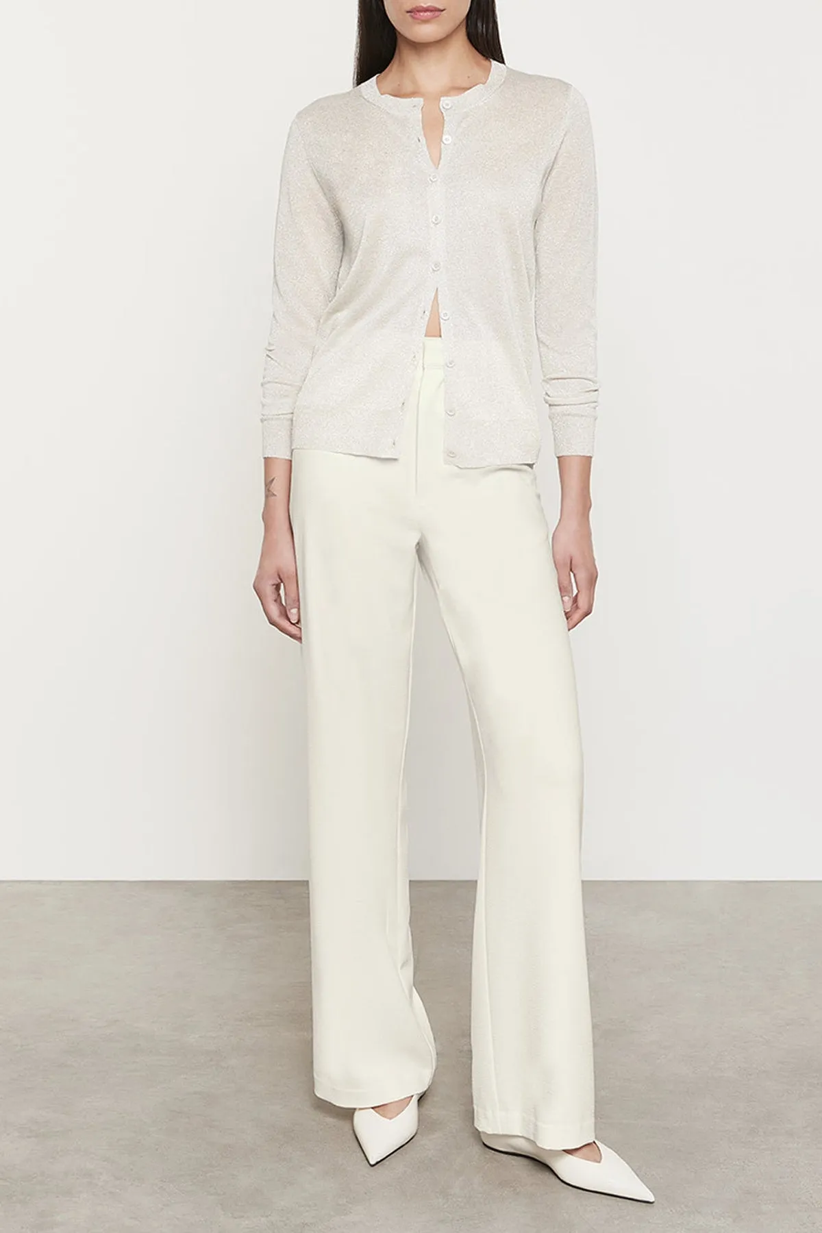 Lamé Knitted Cardigan in Champagne