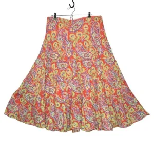 Lauren Ralph Lauren Sz L Maxi Skirt Tiered 100% Cotton Orange Purple Boho EUC