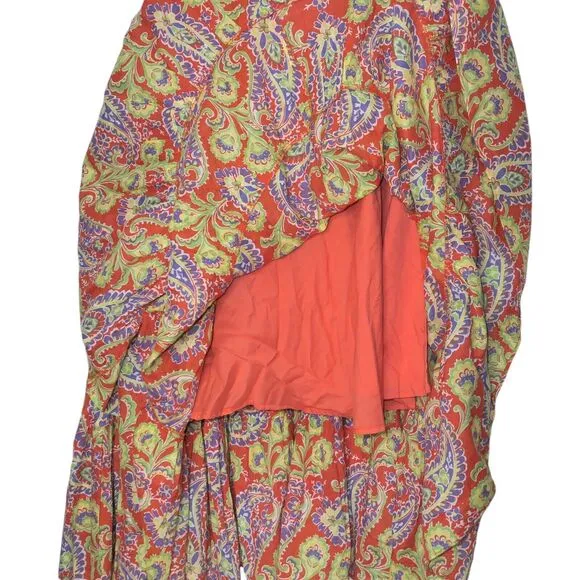 Lauren Ralph Lauren Sz L Maxi Skirt Tiered 100% Cotton Orange Purple Boho EUC