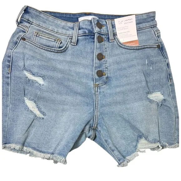 LC Lauren Conrad Womens High Rise Distressed Button Fly Jean Shorts Sz 18 NWT