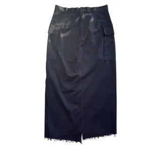 LE JEAN | Asymmetrical Raw Hem Side Slit 100% Cotton Maxi Black Skirt | Size XL