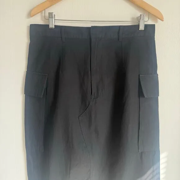 LE JEAN | Asymmetrical Raw Hem Side Slit 100% Cotton Maxi Black Skirt | Size XL