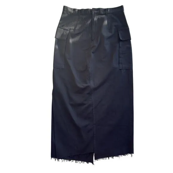 LE JEAN | Asymmetrical Raw Hem Side Slit 100% Cotton Maxi Black Skirt | Size XL