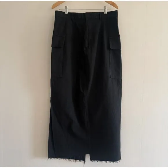 LE JEAN | Asymmetrical Raw Hem Side Slit 100% Cotton Maxi Black Skirt | Size XL