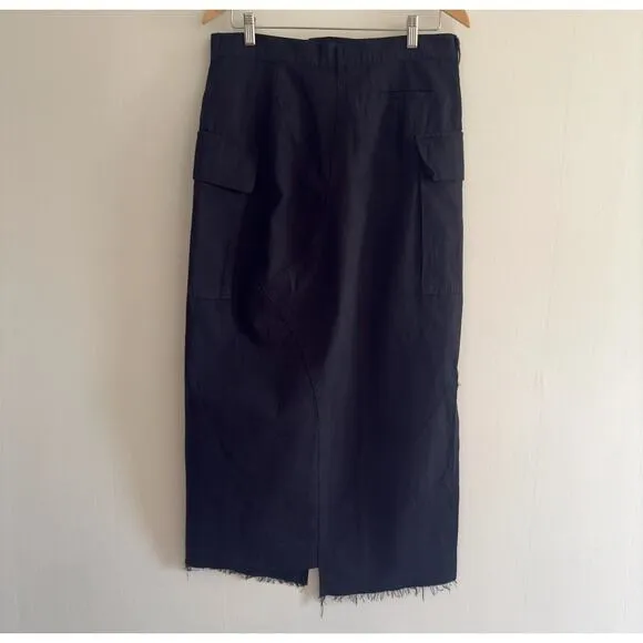LE JEAN | Asymmetrical Raw Hem Side Slit 100% Cotton Maxi Black Skirt | Size XL