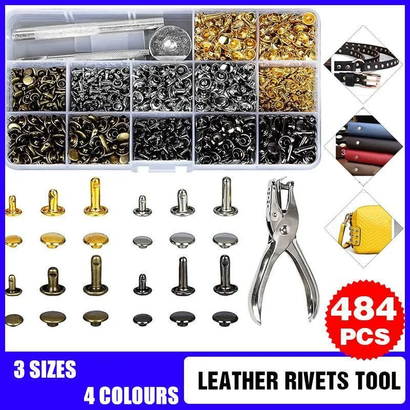 Leather Rivets Tool Metal Stud Set Double Cap Fixing Belt Repair DIY Kit Craft