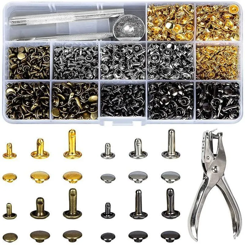 Leather Rivets Tool Metal Stud Set Double Cap Fixing Belt Repair DIY Kit Craft