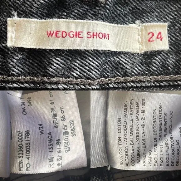 LEVI’S Black High Waisted Studded Embellished Cut Off Denim Shorts 24