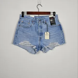 Levi's NWT 501 Shorts 100% Cotton 28 High Rise Button Fly Light Wash Distressed