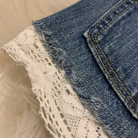 Levi's Vintage Denim Distressed Jean Shorts with Lace Trim Detail 25