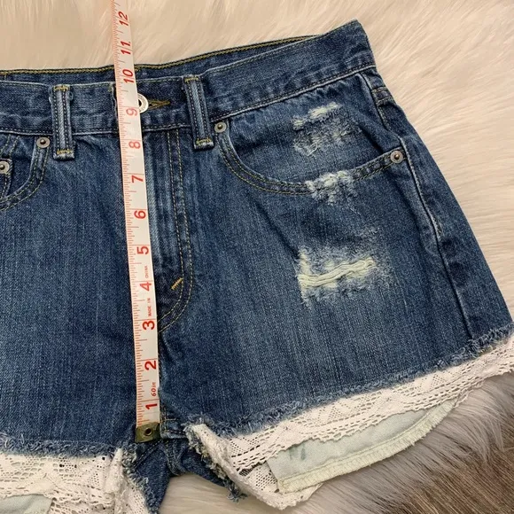 Levi's Vintage Denim Distressed Jean Shorts with Lace Trim Detail 25