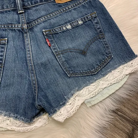 Levi's Vintage Denim Distressed Jean Shorts with Lace Trim Detail 25