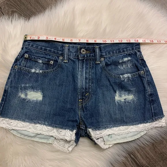 Levi's Vintage Denim Distressed Jean Shorts with Lace Trim Detail 25