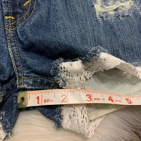 Levi's Vintage Denim Distressed Jean Shorts with Lace Trim Detail 25