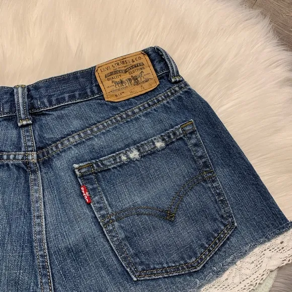 Levi's Vintage Denim Distressed Jean Shorts with Lace Trim Detail 25