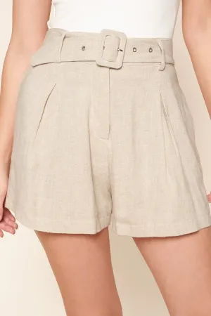 Linen High Waisted Belted Shorts