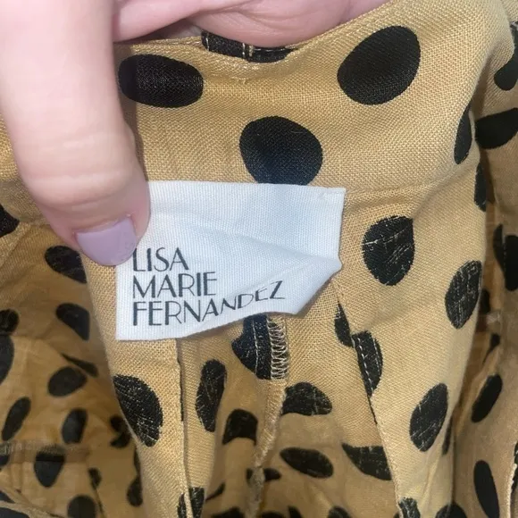 Lisa Marie Fernandez Black and Gold Polka Dot High Waist Linen Shorts Size 2