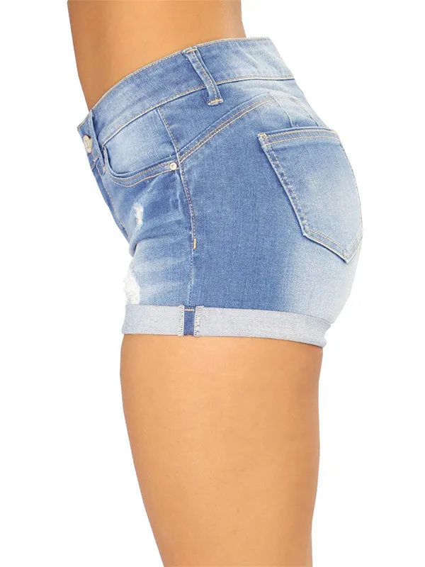 Low Rise Ripped Double Rolled Shorts