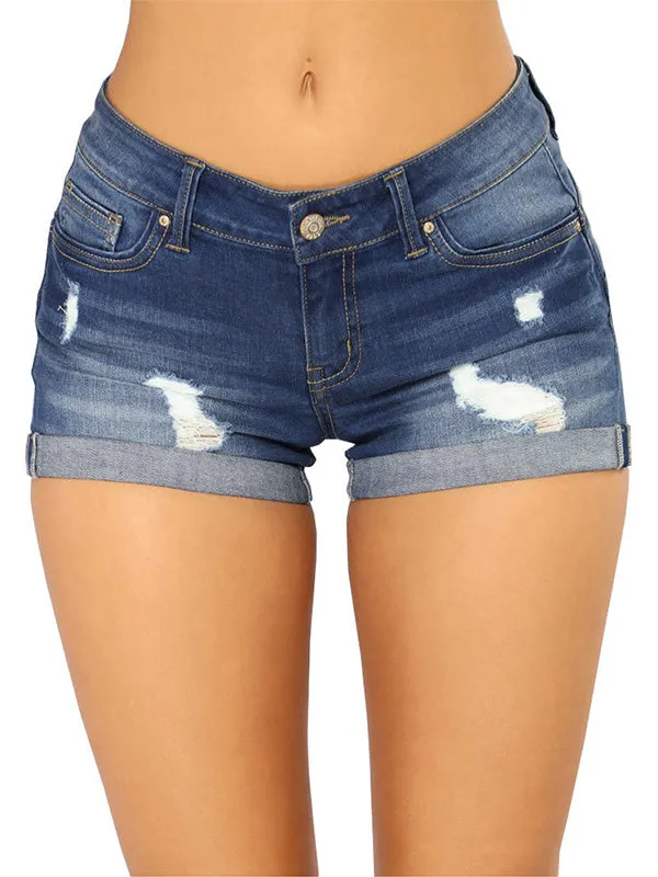 Low Rise Ripped Double Rolled Shorts